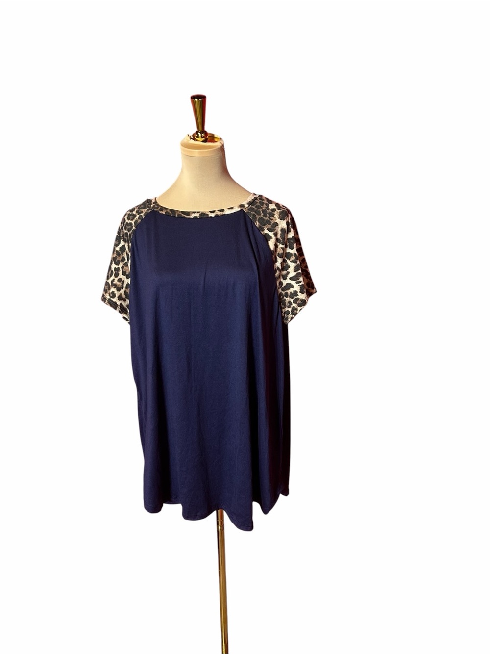 Perfect Peach Navy Leopard Print Short Sleeve Top 3X Plus Size Casual Blouse